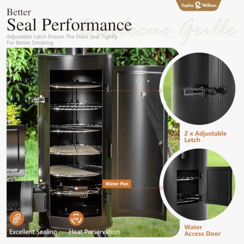 Image of Sophia & William Vertical Offset Charcoal Smoker 961 SQ.IN. Cooking Area