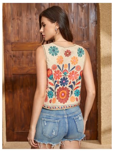 GORGLITTER Women's Tie Front Vest Top Country Concert Western Cowgirl Outfit Floral Vest2