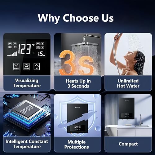 Electric Tankless Water Heater SIVUATEK 14kW, 240V - On-Demand Hot Water for Whole House - ETL Certified, Self Modulating - Compact Design for Easy Installation - for 2 Point of Use Hot Water - Image 4