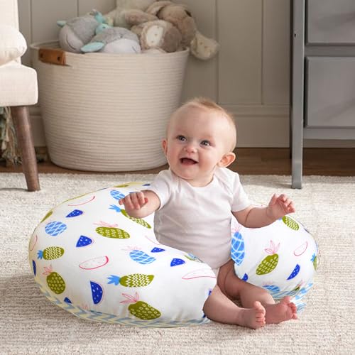 Image of VParents Multipurpose Baby Feeding Nursing Cum Maternity Pillow for New Born Cotton, Recommended for Maternity, Nursing, Medical Fruity (Blue) 110590