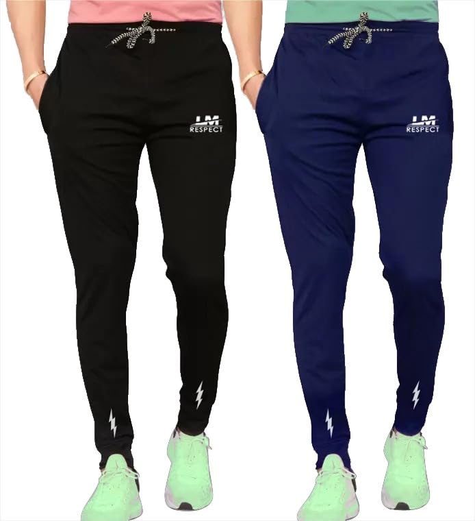 LookMarkMen's Combo Slim Fit Solid Lycra Blend Full Elastic Sport Wear Running Gym Stretchable Jogger Track Pant in Navy & Grey Color
