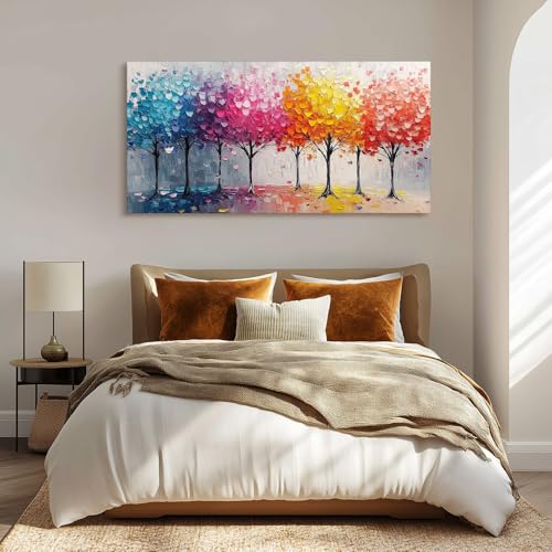 crmotu Colorful Forest Large Wall Art, Trees Nature-Inspired Abstract Art Prints, Contemporary Art Landscape Canvas Pictures, Bright Paintings Wall Decor Living Room Bedroom Home Office 30x60 Inch