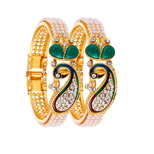 ZENEME Designer Pearl Antique Gold Plated & styled in peacock des...