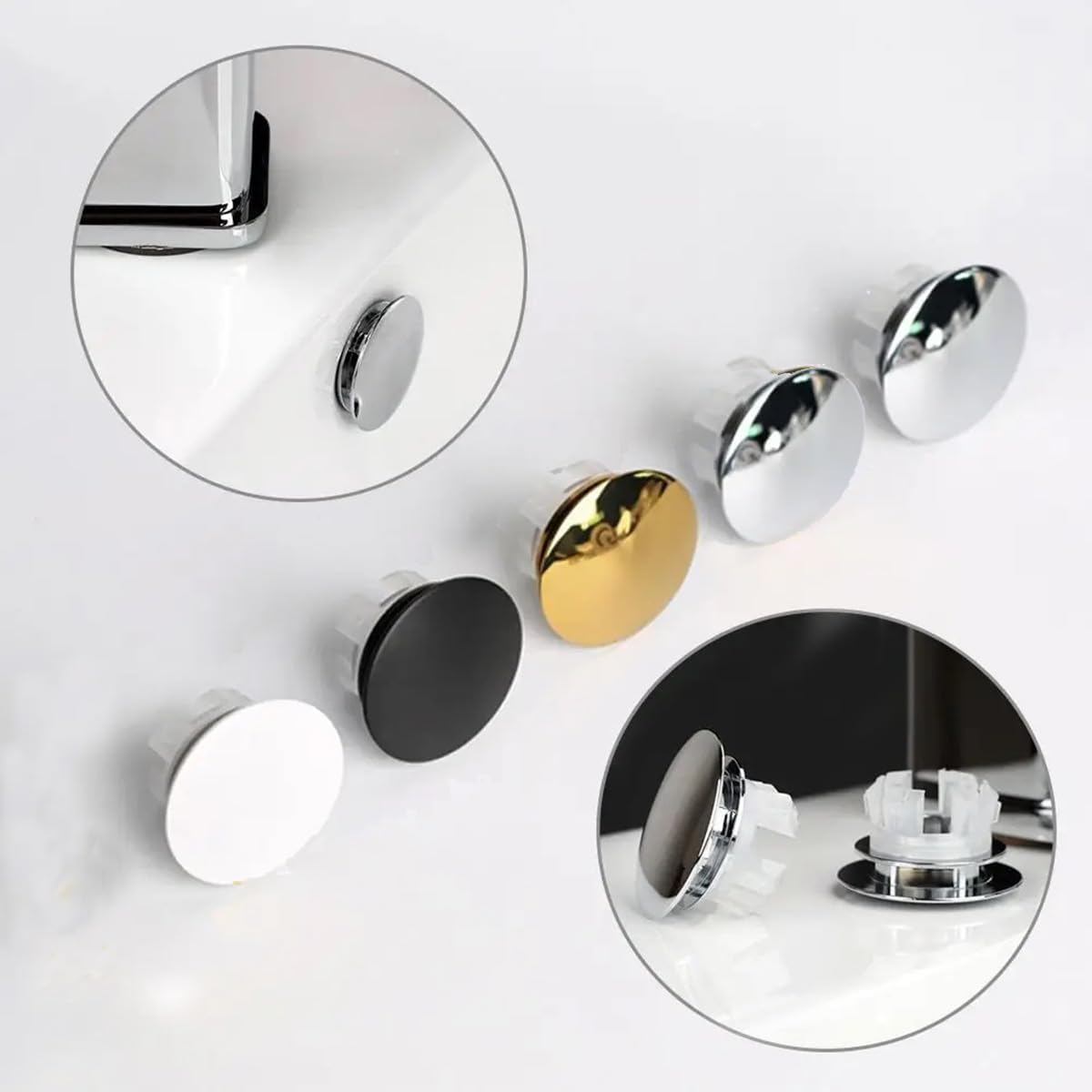 Solid Brass Sink Overflow Cover,Double Layer Copper Solid Ring Insert in Hole Round Caps for Home Shopping Mall Kitchen Bathroom (Black)
