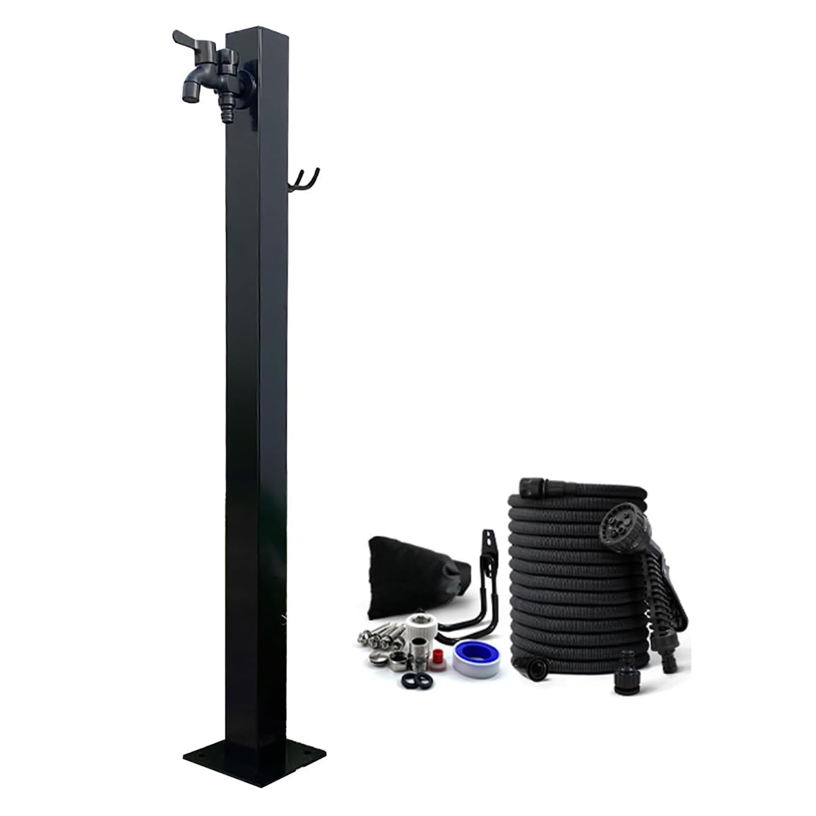 Soporte Independiente de Acero Inoxidable para Manguera de jardín con Grifo de Suelo para Exteriores. Grifo anticongelante con Extensor de Manguera.