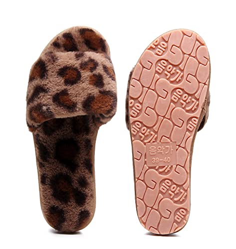 Crazy Lady Women's Fuzzy Fluffy Furry Fur Slippers Flip Flop Open Toe Cozy House Sandals Slides Soft Flat Comfy Anti-Slip Spa Indoor Outdoor Slip On (5.5-6.5 Narrow, 05/Coffee) #TOP6