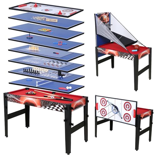 HLC 14 In 1 Multigame Spieletisch, Billard/Baketball/Tischtennis/Speed-Hockey/Bogen/Bowling/Lagerkugel/Hufeisen/Kragen/Schach/Tic-Tac-Toe/Mikado Spiel/Backgammon.