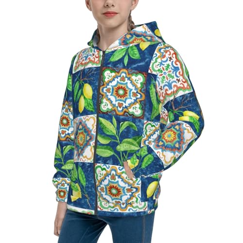 Lemon and Leaves Kids Pullover Hoodies Boys Zip Up Sweatshirts Girls Athletic Clothes with Pocket