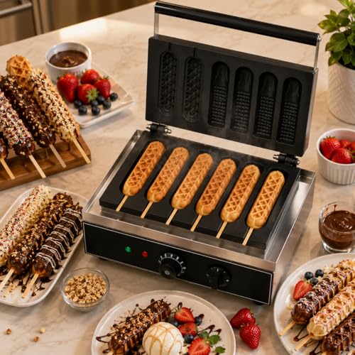Image of Corn Hot Dog Waffle Machine, Commercial Electric Corn Dog Maker, Professional Hot Dog Baker for Cafe Bakery Restaurant