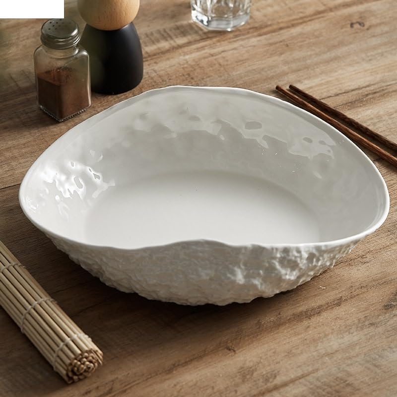 Czysty biały owalny talerz do zupy, minimalistyczny talerz do serwowania kuchennego, ceramiczny talerz do serwowania głównego, zastawa stołowa, 14 cali
