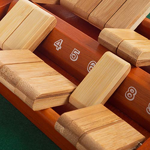 Juego Shut The Box - Juego clásico de 9 números para hasta 2 jugadores - Tablero de madera vintage con dados para adultos y niños de Hey Play (verde) miniatura 3