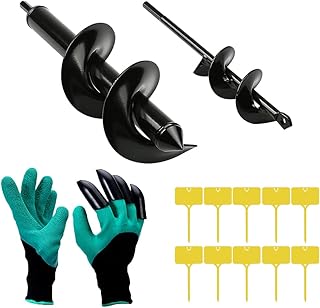 Komake Trivella A Mano 8 cm, Trivella A Spirale da Giardino Set Di Punte da Trapano Giardino Attrezzo da Giardinaggio per Piantare Piantine e Bulbi con Guanti