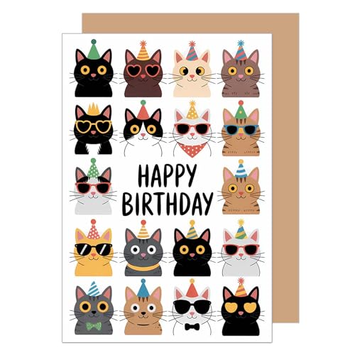 Edition Seidel G3829 SW025 Carte d'anniversaire carrée de qualité supérieure avec enveloppe Inscription en anglais pour homme femme amoureux des chats