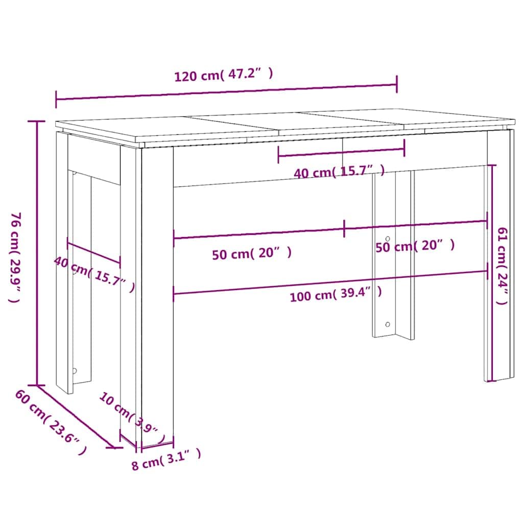 Sonoma Esstisch, grau, 120 x 60 x 76 cm, Holz, D-Technik | Glatte Oberfläche, robust, leicht zu reinigen, feuchtes Tuch, Thekentisch, Restaurant, Bistrot