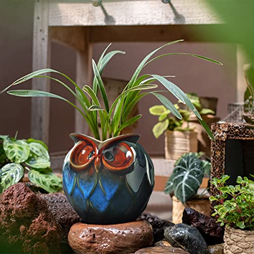 GeLive-Blue-Owl-Ceramic-Succulent-Planter-with-Drainage-Hole-Animal-Plant-Pot-Tabletop-Decoration-Vase-Window-Box-Indoor-Outdoor-Decor-Blue GeLive Blue Owl Ceramic Succulent Planter with Drainage Hole Animal Plant Pot Tabletop Decoration Vase Window Box Indoor Outdoor Decor Blue