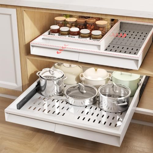 Seinloes 2 Pack Pull Out Cabinet Organizer With Raising Pad for Framed Cabinets,Expandable Width (13