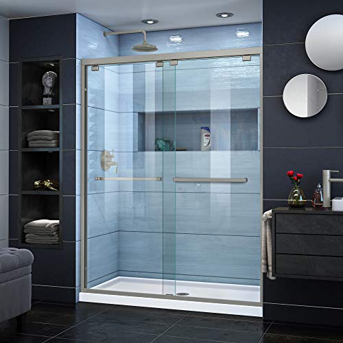 DreamLine Encore 56-60 in. W x 76 in. H Semi-Frameless Bypass Shower Door in Brushed Nickel,...