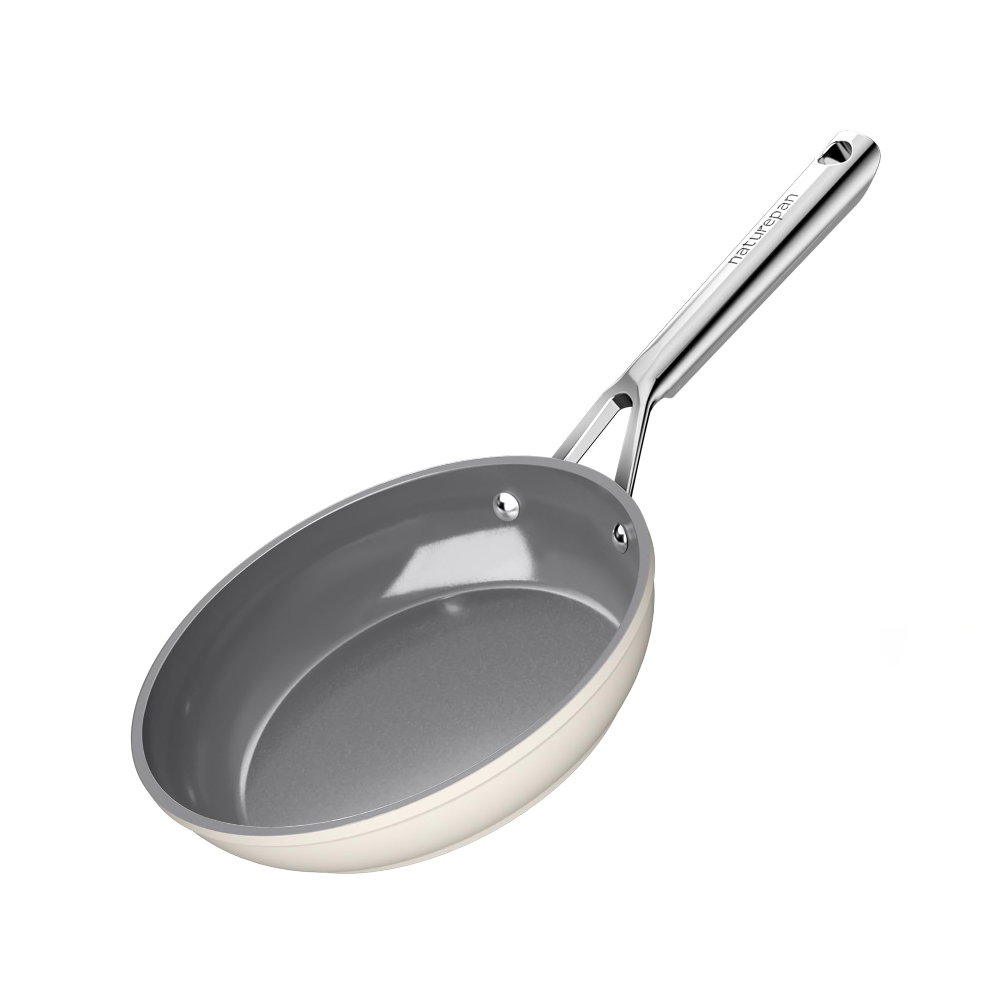 naturepan 20cm Ceramic Frying Pan, Diamond-Titanium Nonstick Pan, PFAS & PTFE & PFOA Free, Stainless Steel Handle, Dishwasher/Oven Safe, Beige