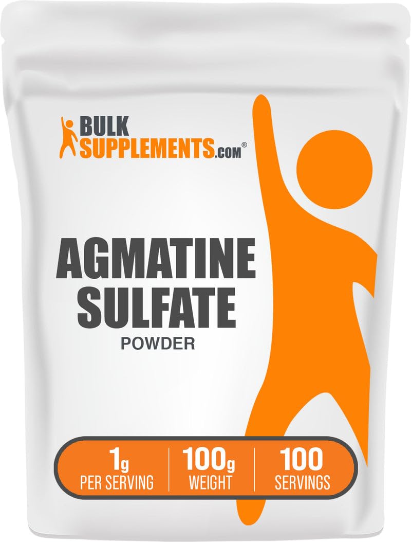 BulkSupplements.com Agmatine Sulfate Powder - Nitric Oxide Supplement, Pre Workout Powder - Unflavored & Gluten Free, 1g per Serving, 100g (3.5 oz) (Pack of 1)