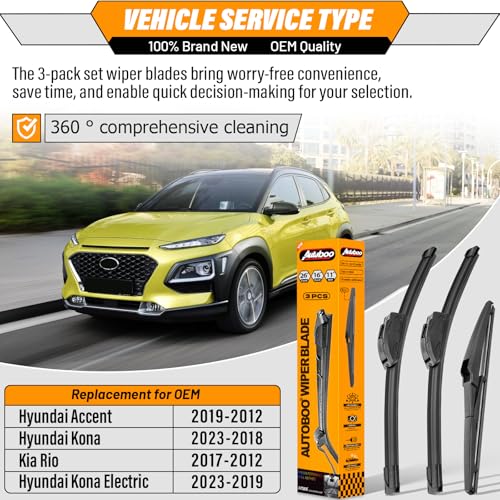 Image of AUTOBOO Windshield Wiper Blade Replacement for Hyundai Kona 2018-2023