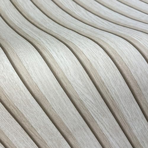 WALLCOVER Tapete inkl. Kleister Beige Vliestapete Holzoptik Akustikpaneele Holzwand Skandi Lamellenwand Holzpaneele 3D Optik Holztapete Modern Naturholz Made in Germany