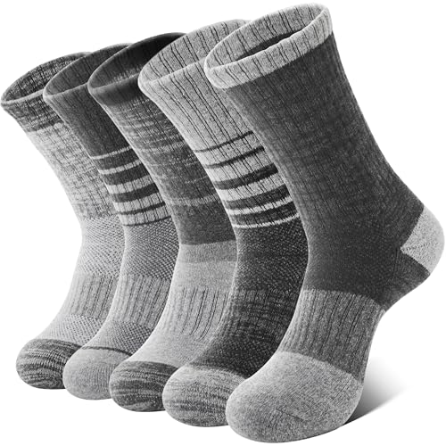Anlisim Merino Wool Socks for Women Hiking Thermal Warm Winter Boot Work Crew Cushion Ladies Socks 5 Pairs Gift Stocking Stuffers(Dark Grey,M)