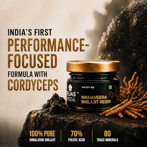 Image of Mahaveera Shilajit /Shilajeet Resin (20g) | Pure Himalayan Shilajit with Cordyceps, Ashwagandha & Safed Musli | 70% Fulvic Acid & 80 Minerals | Energy, Stamina, Strength & Vitality Support