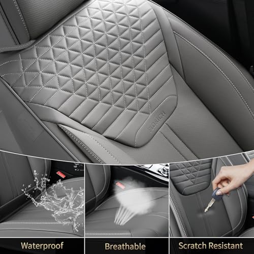 Image of FLORICH Car Seat Covers for Front Seats, Universal Seat Cushion 2 Seats, Car Seat Protector Waterproof, Premium Leather Automotive Seat Covers for Most Cars, Sedans, SUVs, and Trucks-Gray