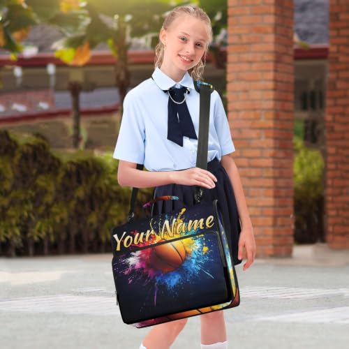 Image of Custom 3 Ring Zipper Binder Basketball Colorful Sport Personalized Name 1.5 Inch Binders Large Capacity Multi Pockets for School Office Supplies
