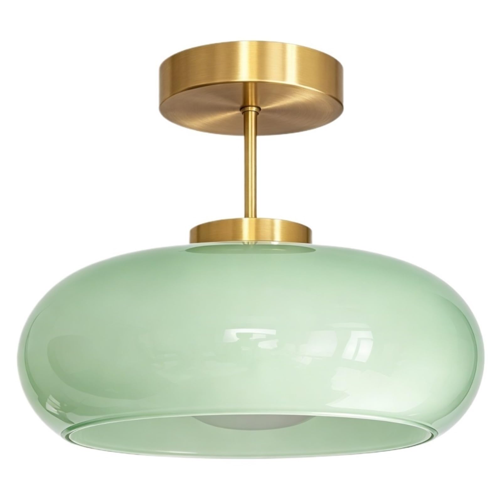 Ovale Hängelampe mit transparentem Glasschirm, Pendelleuchte, dimmbare Deckenleuchte mit Metallsockel, acht Farboptionen for die Küche im Eingangsbereich(Copper natural color+green)