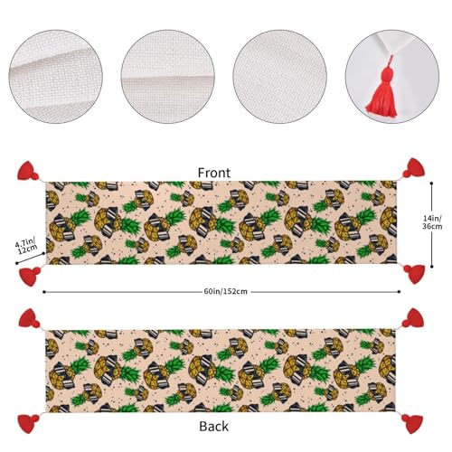 Chemin de table de Noël ananas à lunettes avec pompons élégants pour réception - 5