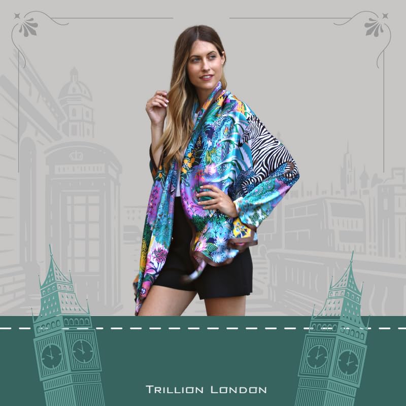Image of Trillion London Spring Collection | Designer Silk Scarf For Women UK | Lightweight Neck Scarves | Shawl Wraps | Suitable for Daily Life | Smooth & Soft Finish | Gift for Women | Size-180cm x 90cm