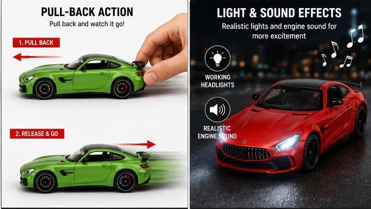 Image of Kammateswara Kids die cast car 1:32 Scale Model Metal Pullback Toy car with Openable Doors & Light Music(Random Color as per Stock) (GT CAR)