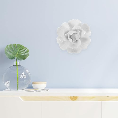 Miniatura 5 de VOSAREA 3 piezas de decoración de pared de flores de cerámica hechas a mano 3D colgando flores de porcelana arte de pared escultura de peonía de