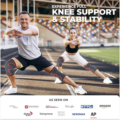 Modvel Compression Knee Brace for Women & Men, 2-Pack Knee Brace for Running Knee Pain, Knee Support Compression Sleeve, Workout Sports Knee Braces for Meniscus Tear, ACL & Arthritis Pain Relief