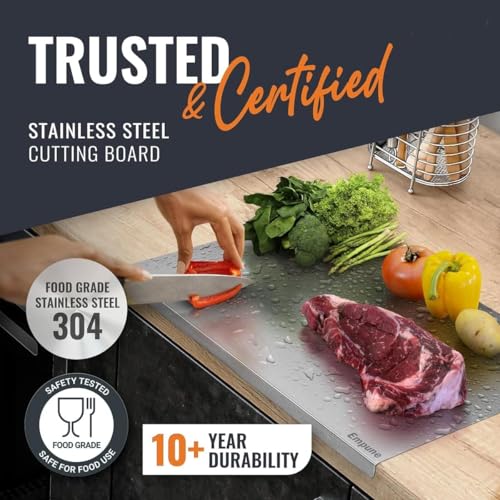 Image of Stainless Steel Countertop Chopping Board 50 x 40 cm | L | Free 31 x 21 cm Rectangular Chopping Board with Rubber Skid & Straw | Pack of 2