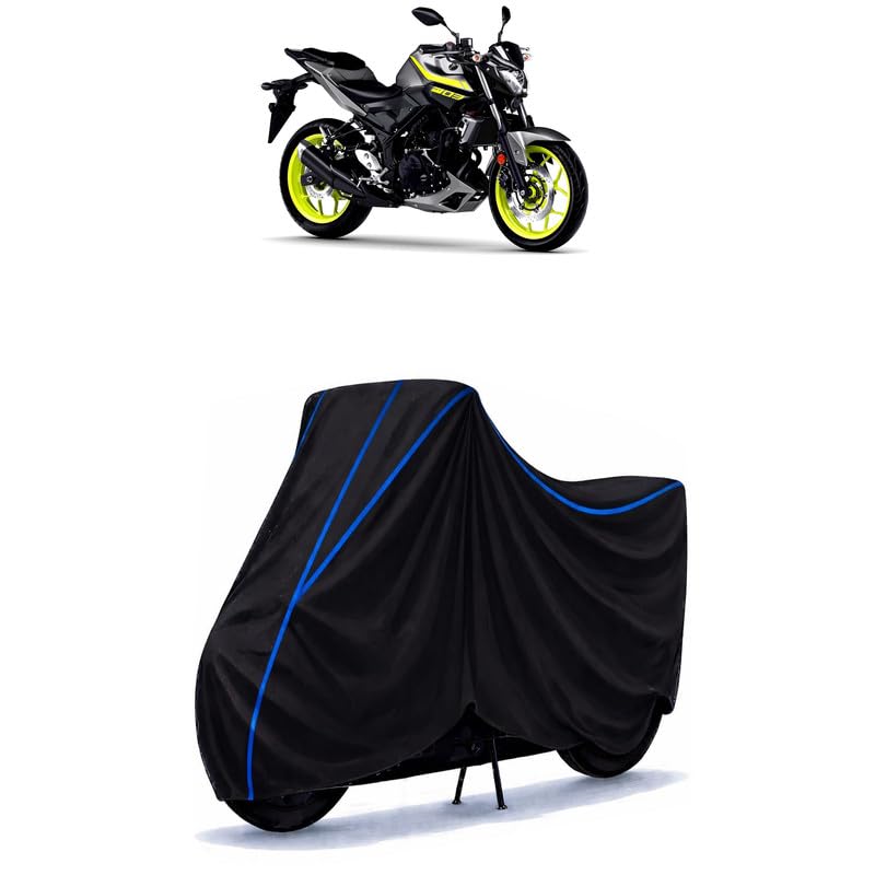 Image of MT 06 Bike Cover Water Resistant Universal Motorcycle Rain | Heavy Duty UV Protection, Dust, Scratch Indoor Outdoor All Weather with Black Blue Piping Elastic