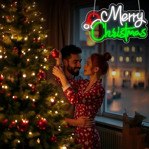 Image of Merry Christmas Neon Sign - Christmas LED Neon Light Up Signs for Wall Decor Home Decor for Xmas Party Bedroom Living Room Business Bars Shop Decoration USB Operated