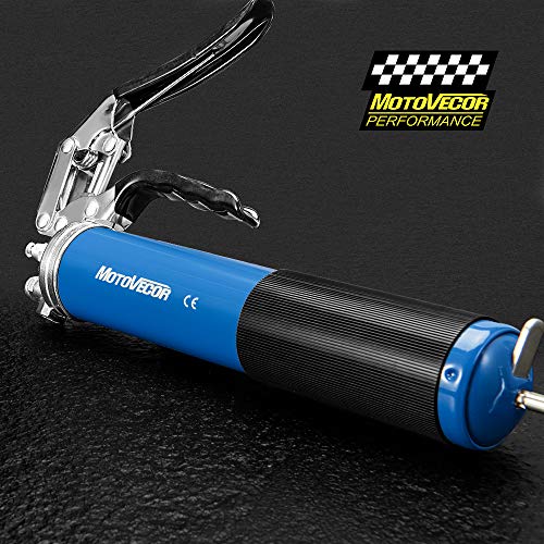 STEINBRÜCKE Professional Heavy Duty Pistol Grip Grease Gun with 27 inch Heavy Duty Reinforced Flex Hose (14-14.5 oz/ 400cc)