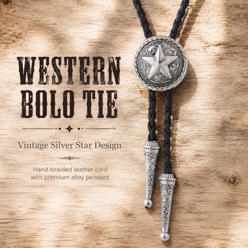 Image of Cowboy Bolo Tie for Men, Vintage Cow Skull Bolo Tie Necklace Native American Necktie for Men Women