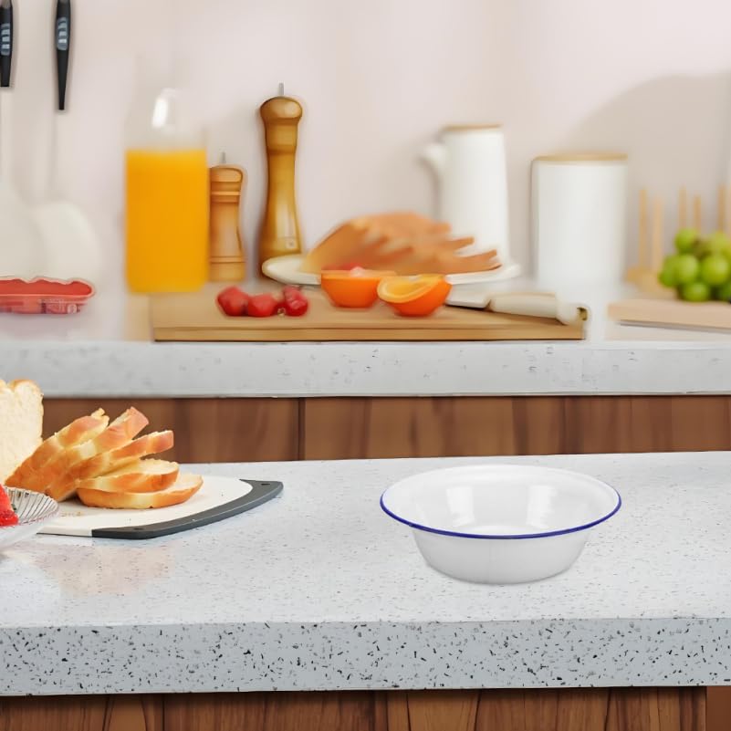 Tazón esmaltado retro blanco 6.29 in para cocina miniatura 2