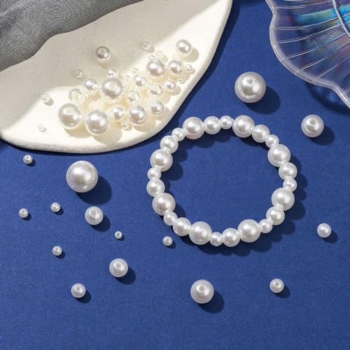 Stiesy Approx 1100pcs White Imitation Round Spacer Bead 3/4/6/8/10/12/14 mm Pearl Beads for Jewellry Making DIY Bracelet Crafting - Image 4