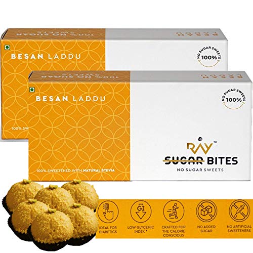 Image of LB Ray No Sugar Besan Laddoo- 100% Sugar Free Mithai Made with Pure A2 Ghee and Plant Sweetener Stevia No Added Preservatives /Color (Pack of 2 -300g)