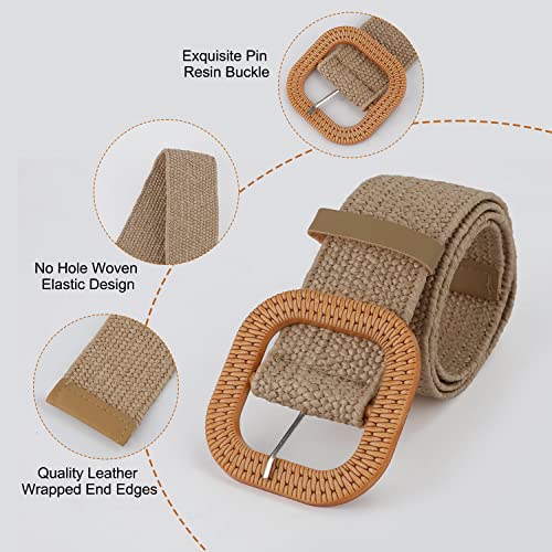2pcs Straw Woven Elastic Stretch Belts Women?Wide Braided Rattan Waist Belts for Dresses Summer Beach Raffia Dress Belts with Wooden Buckle for Ladies Women Dresses4