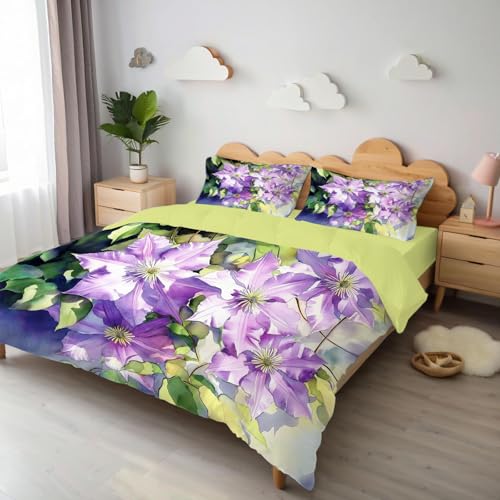 Parure de lit 140x200 motif clématite violette au design 3D d'exception