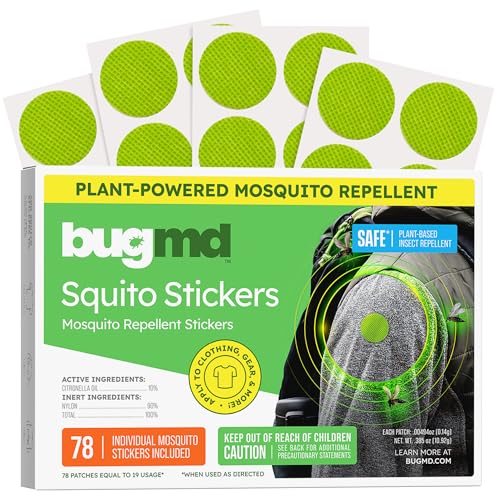 BugMD Squito Stickers Mosquito Repellent Patch Stickers for Adults (78 Patches), Safe & Effective Insect Repellent Patches for Toddlers, Kids, Camping, Beach & Outdoor Essentials