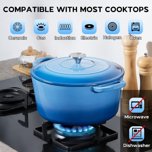 Onader 6QT Enameled Cast Iron Dutch Oven Pot with Lid, Round Dutch Oven for Bread Baking, Heavy Duty - Blue