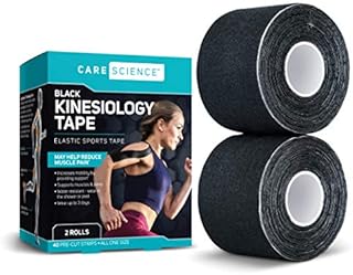 Care Science Waterproof Kinesiology Tape, 40 ct Precut Strips (2 Rolls), Black | Elastic Sports & Weightlifting Tape Supports Muscles & Joints. Water Resistant