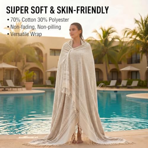 Image of Yongoes Oversized Turkish Beach Towel Blanket Cotton Giant XL Sandproof Towels Huge Linen XXL Extra Large Big Throw Quilt Blankets for Adults Cloud Travel Camping Glamping Accessories Essentials
