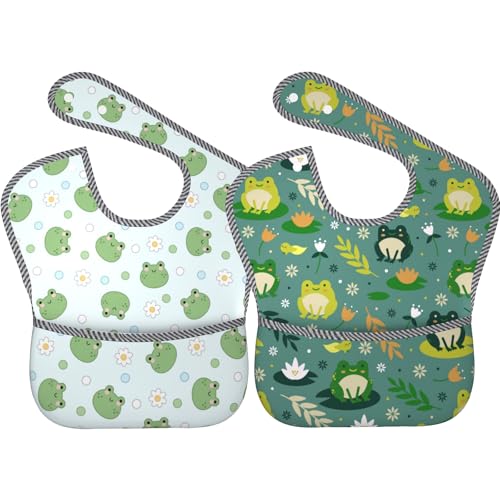 Image of Qwalnely Cute Bibs 2Packs for 6-24 Months Washable Fabric Waterproof